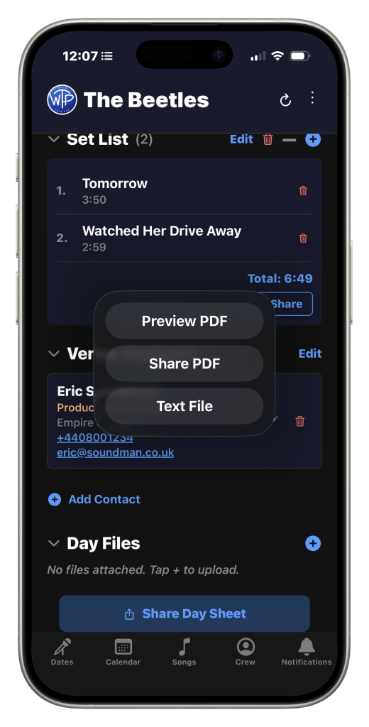 tour management app for iPhone and android